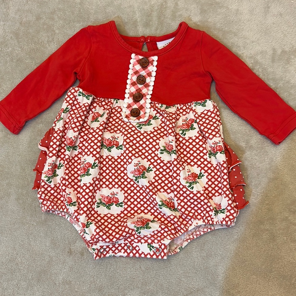 Swoon Baby, Red Romper w/ Ruffle butt ~ 3mo